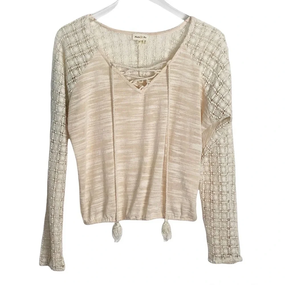 Anthropologie Meadow Rue Crochet Sleeve Top XS